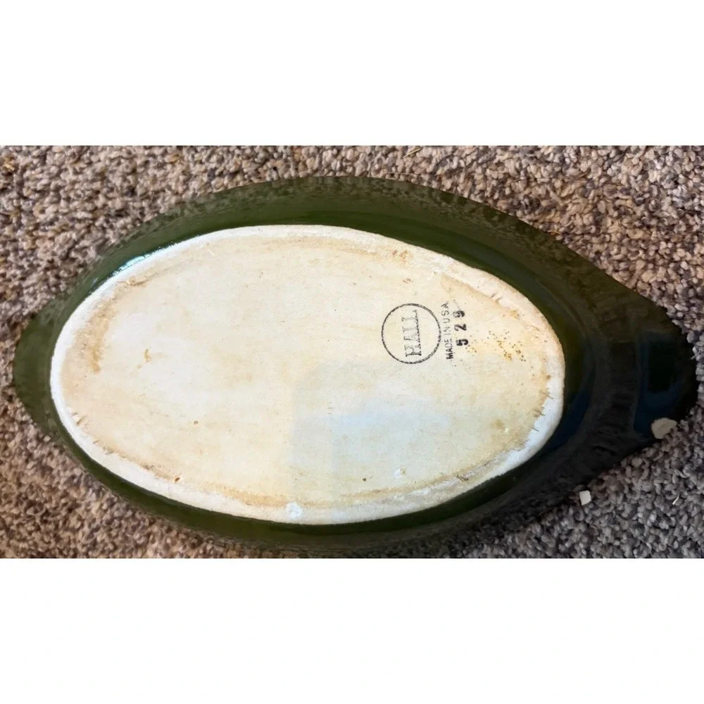Vtg Hall China #529 Olive Green In Oval AuGratin Casserole USA 10.25